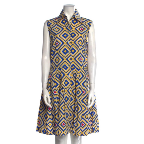 NWT ELIZA CHRISTOPH SHIRO SLEEVELESS SHIRTDRESS GEO CABANA BLUE WOMENS SZ SMALL - Picture 1 of 11